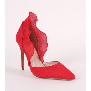 👠 Liliana Red Stiletto Sexy Pump w/ Ruffles 👠